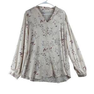 Violet + Claire Long Sleeve Tunic Blouse Women's XL Floral Ivory V Neck Feminine